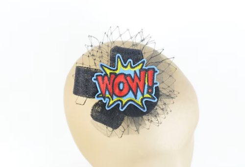 Elle Santos Headpiece Hair Clip Comics Wow! with Veil Mini Fascinator Geek Nerd Chic Fun