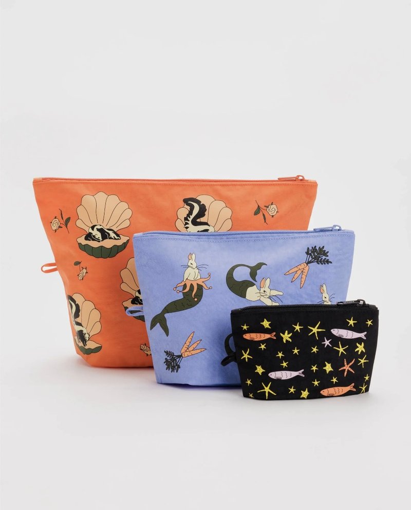 BAGGU - Travel Storage Bag - Ocean Fantasy Creatures (set of three) - กระเป๋าเครื่องสำอาง - วัสดุกันนำ้ หลากหลายสี