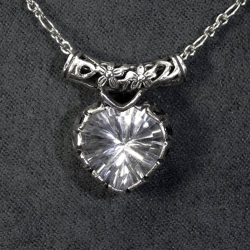 善觀手作 項鍊 墜子 天然 白水晶 愛心造型切割 925銀飾 寶石 銀鍊