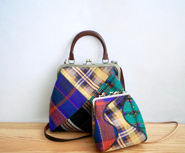 Wavy wool plaid stitching strap small kiss lock bag bag Christmas - Shop  jiho Messenger Bags & Sling Bags - Pinkoi