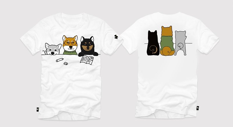 Shiba Inu University-Homecoming Day Limited T-shirt-Bai Wenchuang Design Shiba Inu 3 Brothers - เสื้อยืดผู้ชาย - ผ้าฝ้าย/ผ้าลินิน ขาว