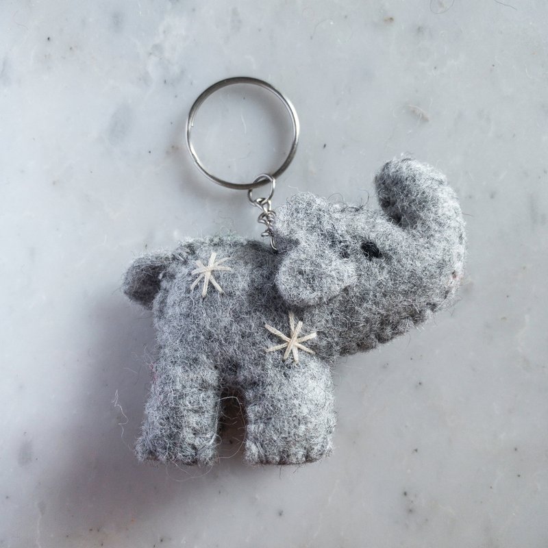 Elephant keychain gray elephant baby elephant wool felt keychain handmade keychain - Items for Display - Wool 