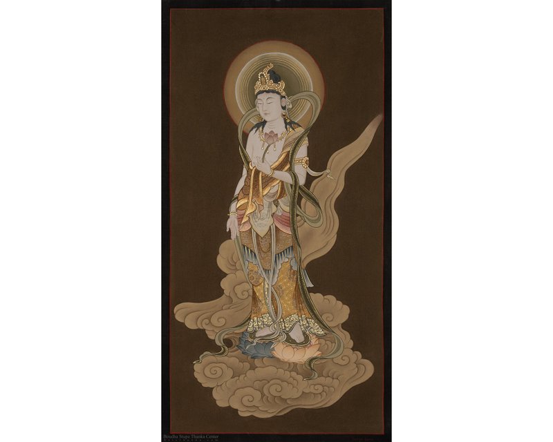 啟迪的神聖形象日本神靈唐卡 - 壁貼/牆壁裝飾 - 24k 金 