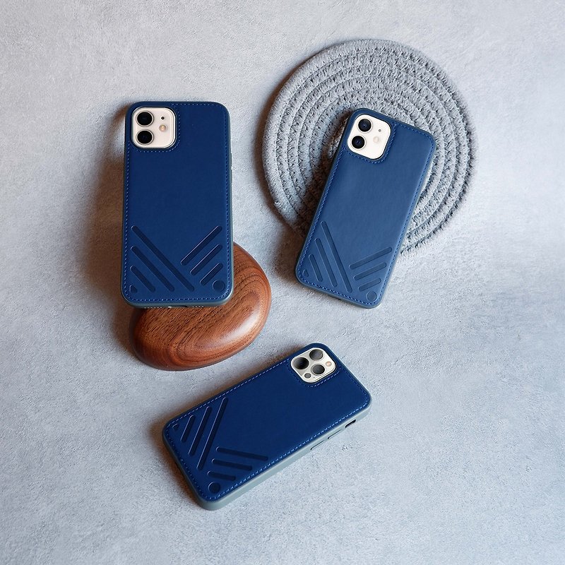 MONOCOZZI | Shockproof Vegan Leather Back Case for iPhone 12 - Navy Blue