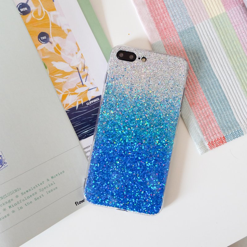 blue ombré | case, handmade, phone case, glitter case, iphone case, samsung case - 手機殼/手機套 - 防水材質 藍色