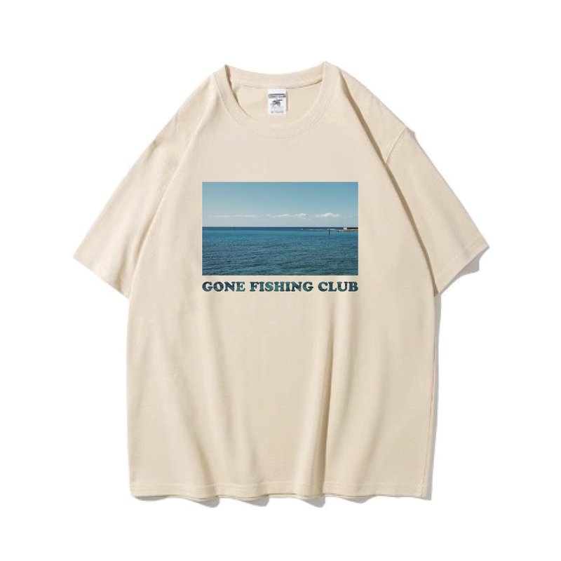 Okinawa Okinawa unisex short-sleeved T-shirt Khaki unisex fishing club - เสื้อฮู้ด - ผ้าฝ้าย/ผ้าลินิน สีกากี