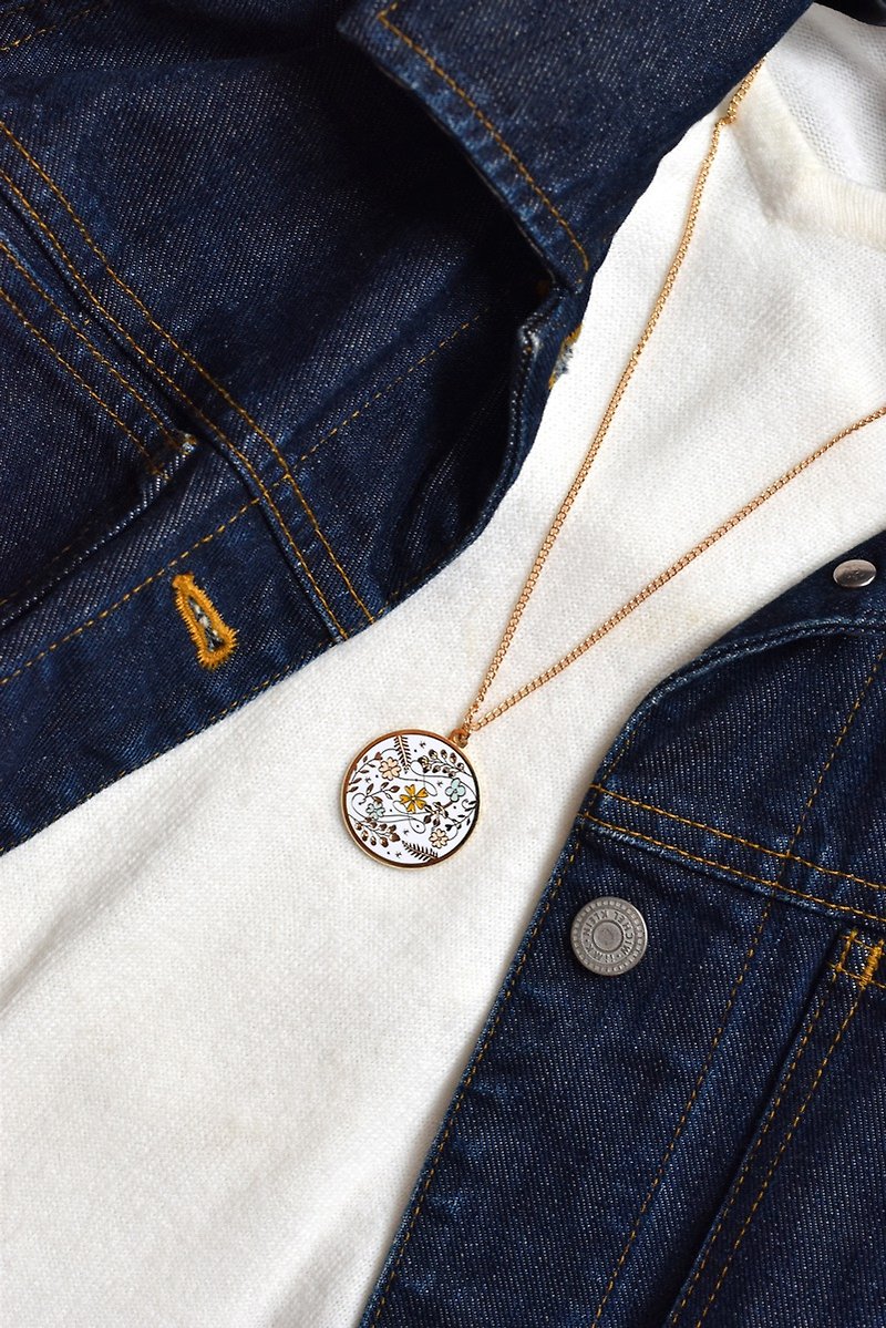 Necklace flower enamel -Badge - pins - enamel pins gold metal - accessory - สร้อยคอ - โลหะ สีทอง