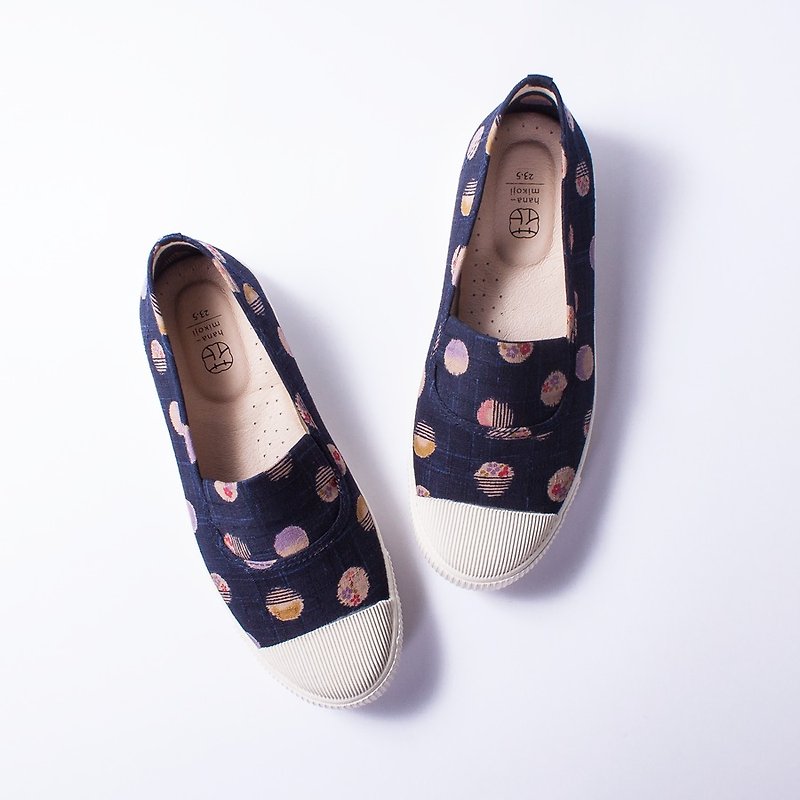フルーツデー|記念日に10％割引京都古典的な花の靴、弾性の弾性、革のインソール - スリッポン - コットン・麻 ブルー