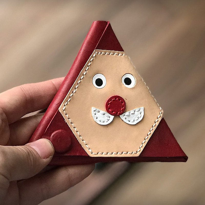 耶誕老人 造型三角零錢袋 - 散紙包 - 真皮 紅色