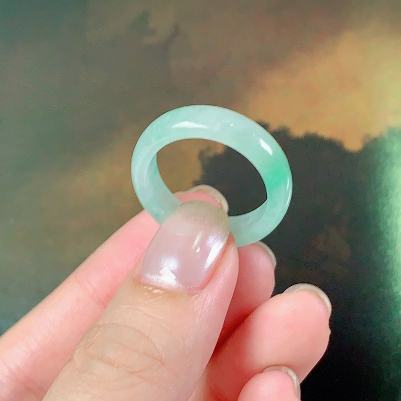 Ice type Piaoyang green jade ring ring | International size 14 | Natural Burmese jade jade A goods | Gift giving - แหวนทั่วไป - หยก สีเขียว