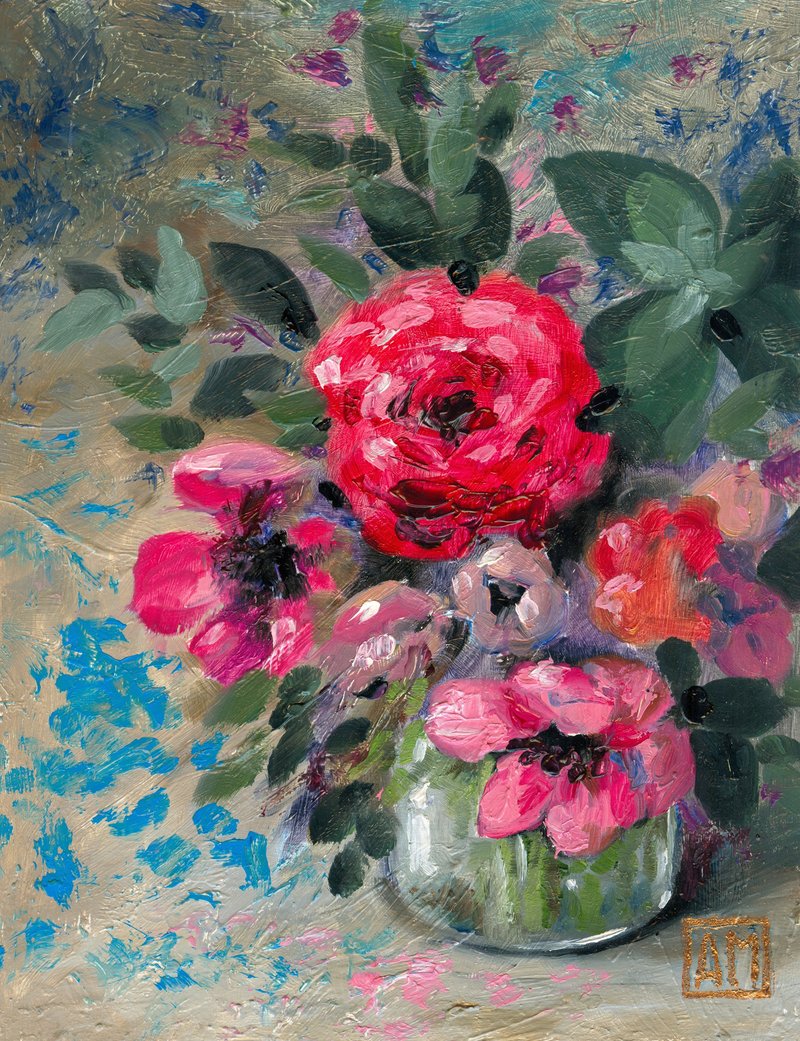 Original artwork - Bright flower bouquet - hand painted oil painting - 壁貼/牆壁裝飾 - 其他材質 
