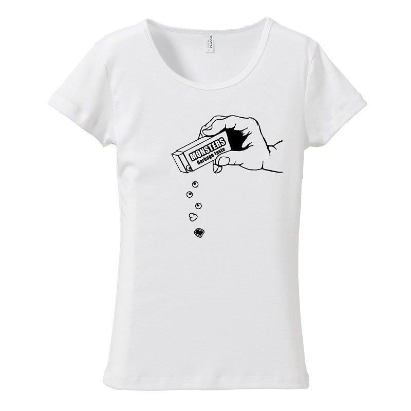 [Women's T-shirt] Monster Parts - เสื้อยืดผู้หญิง - ผ้าฝ้าย/ผ้าลินิน ขาว