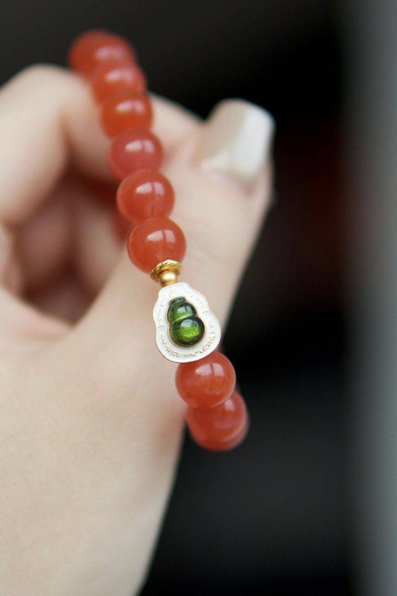 Nanhong agate Baoshan ice red material + green tourmaline gourd bracelet - สร้อยข้อมือ - เครื่องประดับพลอย 