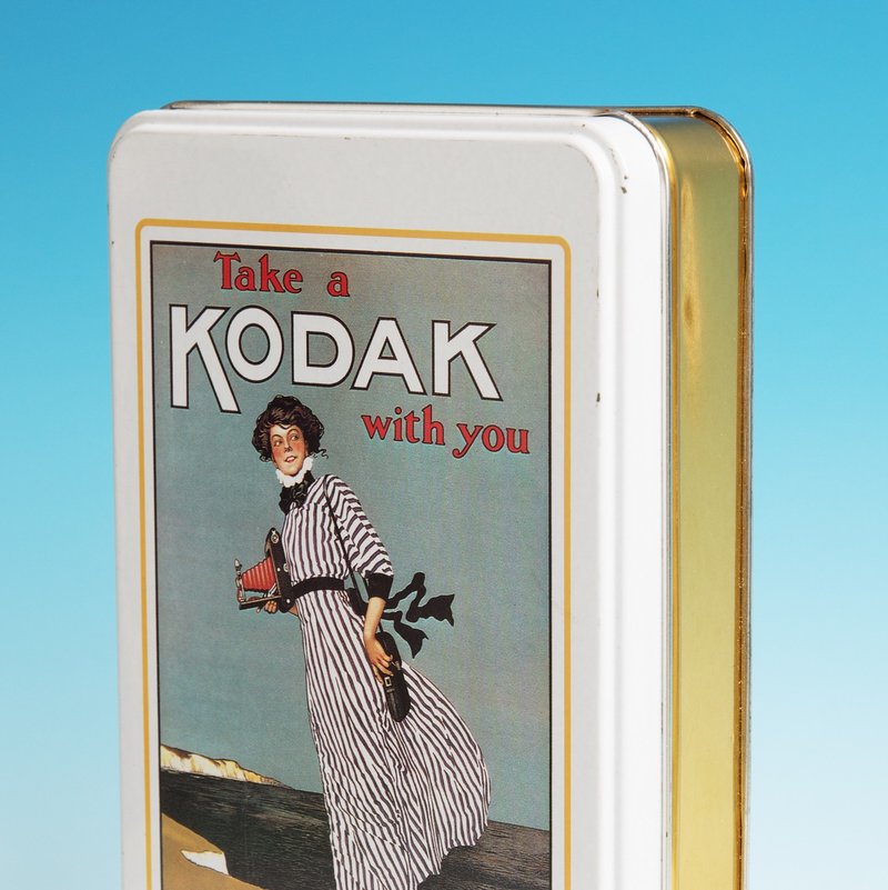 桑惠商號 1950s  美國  KODAK柯達 手繪淑女老鐵盒 古董文具盒 - 鉛筆盒/筆袋 - 其他金屬 多色