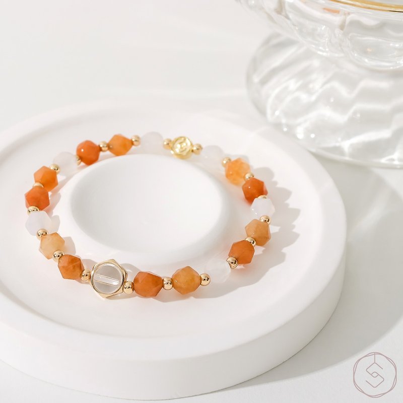 [Children's Fun] Red Aventurine White Agate White Crystal Natural Crystal Bracelet - Bracelets - Crystal Orange