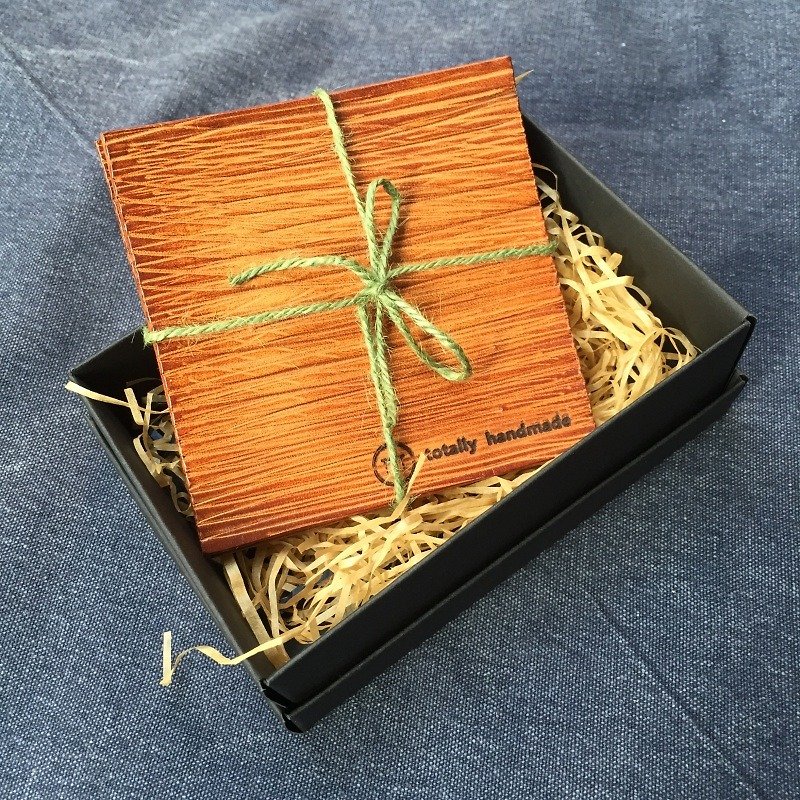 Wood Grain Series/ Leather Coaster Set Color: Polished Coffee/Red-Vegetable Tanned Leather- - Coasters - Genuine Leather Brown