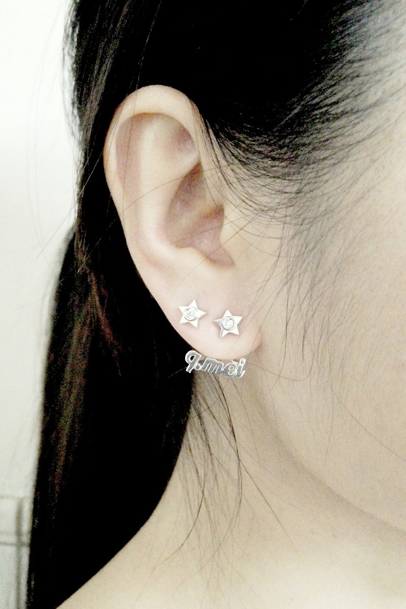 Customized English name earrings 925 sterling silver - ต่างหู - เงินแท้ สีเงิน