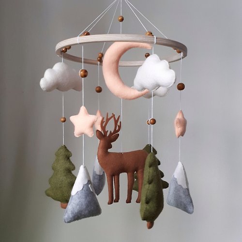 Felt Dreams Designs Mobile baby nursery decor woodland, forest deer crib mobile, baby shower gift