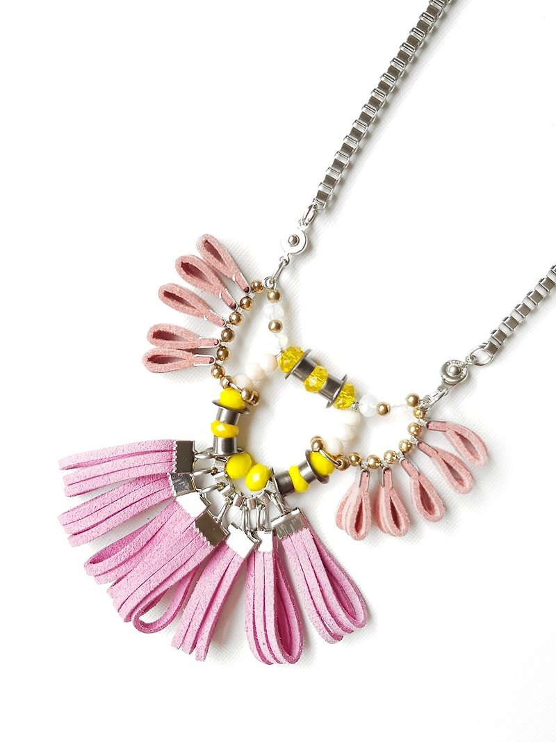 FAYE Winged Stack Smock Necklace //PINK - Necklaces - Other Materials Pink