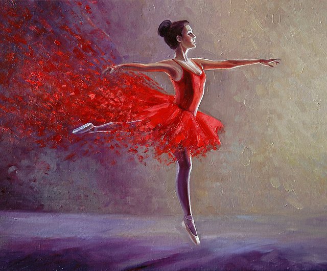 バレリーナオリジナルの油絵バレエダンサーウォールアート家の装飾赤の