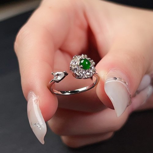 瓔珞珠寶盒 E.L.Jewelry Box 冰種老坑綠翡翠蛋面戒指 925純銀 | 天然緬甸玉A貨翡翠| 送禮