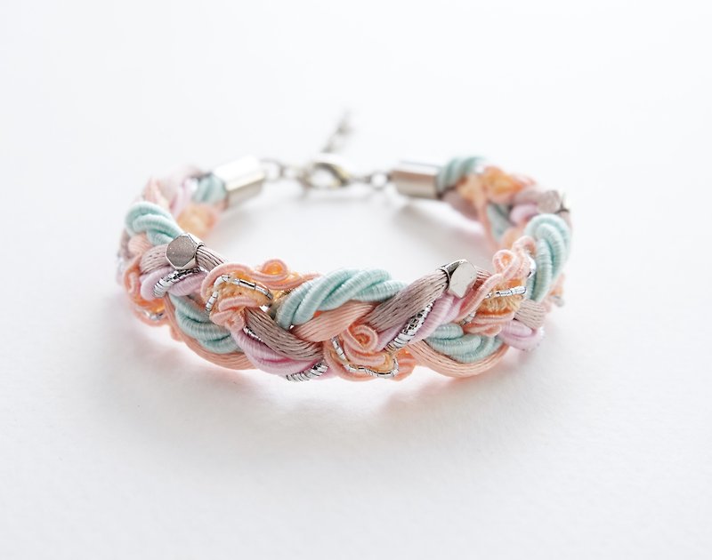 Peach mint braided bracelet - 手鍊/手鐲 - 其他材質 橘色
