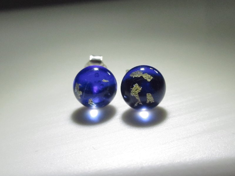 × | Gold Foil Series | × Glass Earrings - STC Deep Blue-O - ต่างหู - แก้ว สีน้ำเงิน