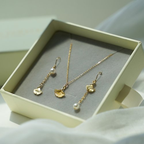 Zuzu Jewelry 畢業禮物 花語銀杏耳環項鍊禮盒 925純銀鍍18k金