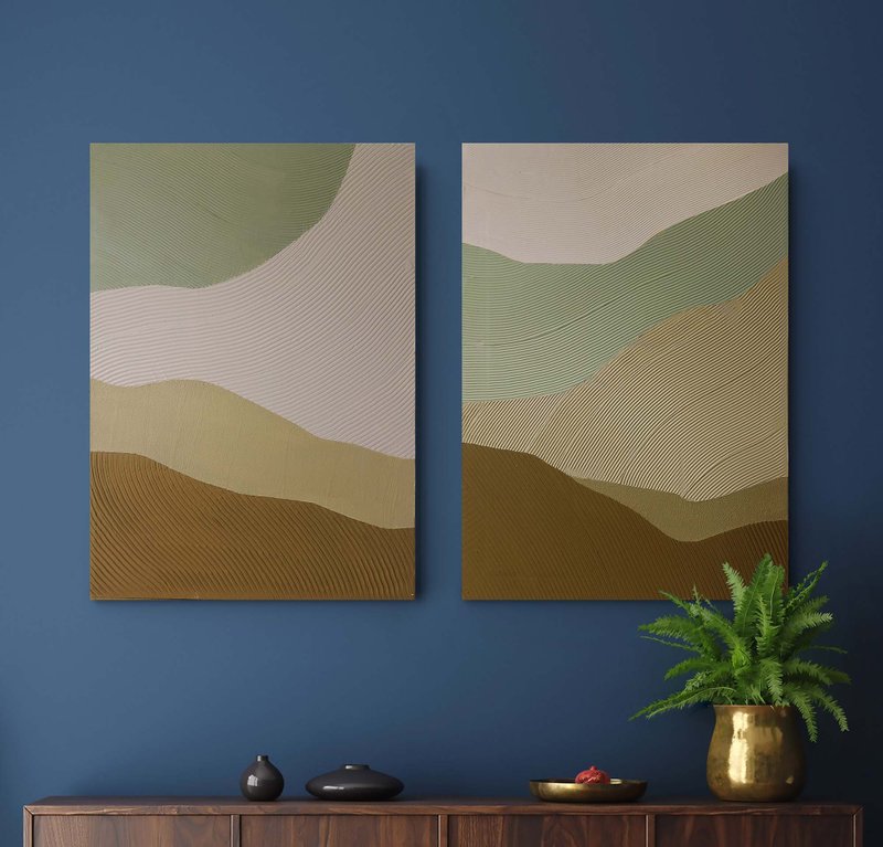 Beige Cream Painting | Two-Piece Wall Art | Beige Abstract | Cream Field Set - 壁貼/牆壁裝飾 - 棉．麻 咖啡色