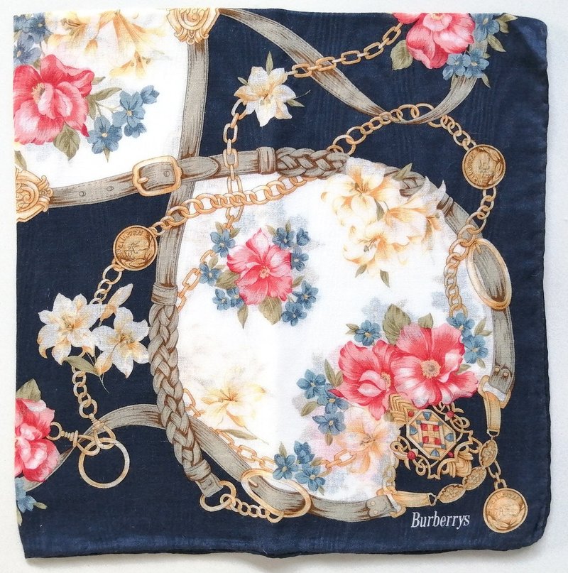 Burberry Vintage Handkerchief Flowers Chain Belt 18.5 x 18.5 inches - 手帕 - 棉．麻 藍色