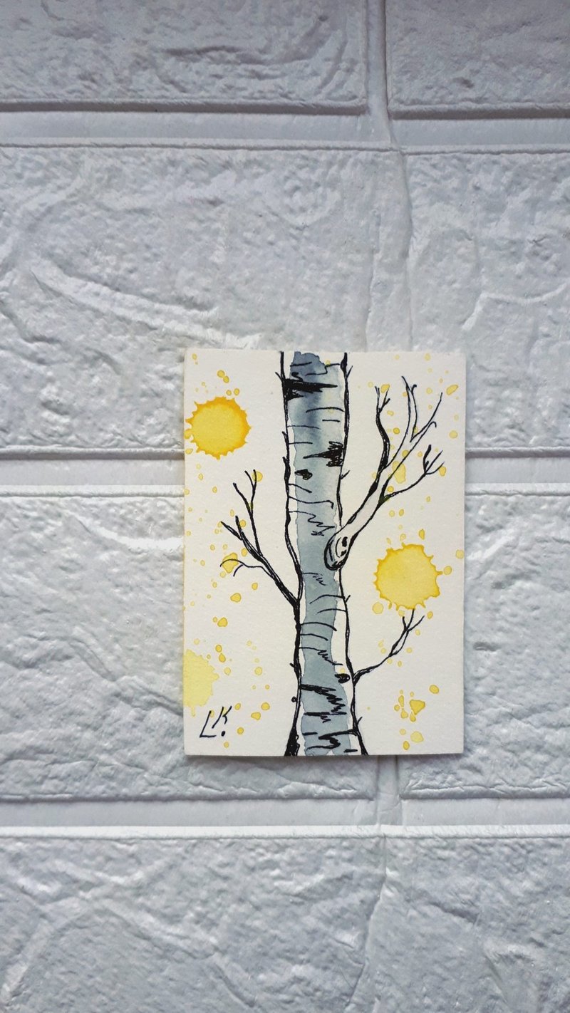 Original Painting Birch Trees ACEO Card Tree Watercolor Art Collectible - Wall Décor - Paper 