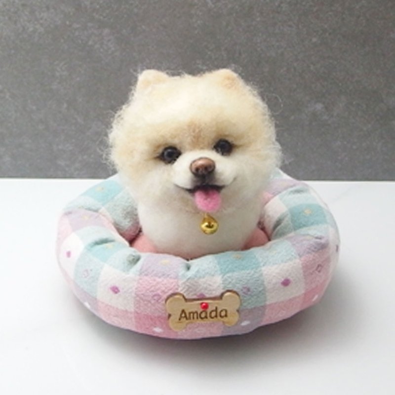 Wool Felt Pomeranian Pink Nest Dog Pet Doll Gift - Stuffed Dolls & Figurines - Wool Pink
