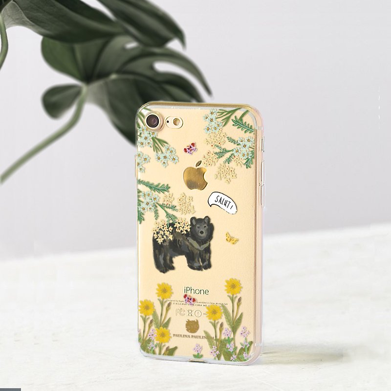 Bear clear phone case Floral iPhone x Case One Plus 5T Oppo a77 Sony xa1 LG G6  - เคส/ซองมือถือ - พลาสติก สีดำ