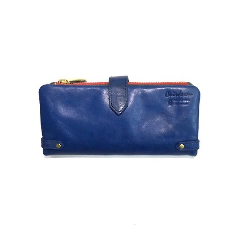 CU188BL long wallet slim long leather leather unisex Italian leather - กระเป๋าสตางค์ - หนังแท้ สีน้ำเงิน