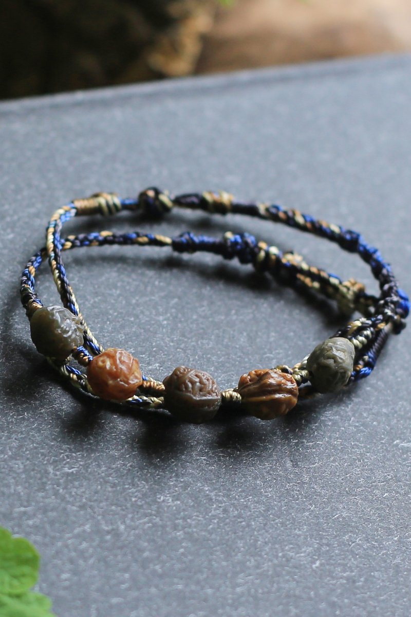 Spring and Autumn handmade kumihimo| Agate raw stone meridian Stone| Multi-layer lucky bracelet | Unique - สร้อยข้อมือ - หิน 