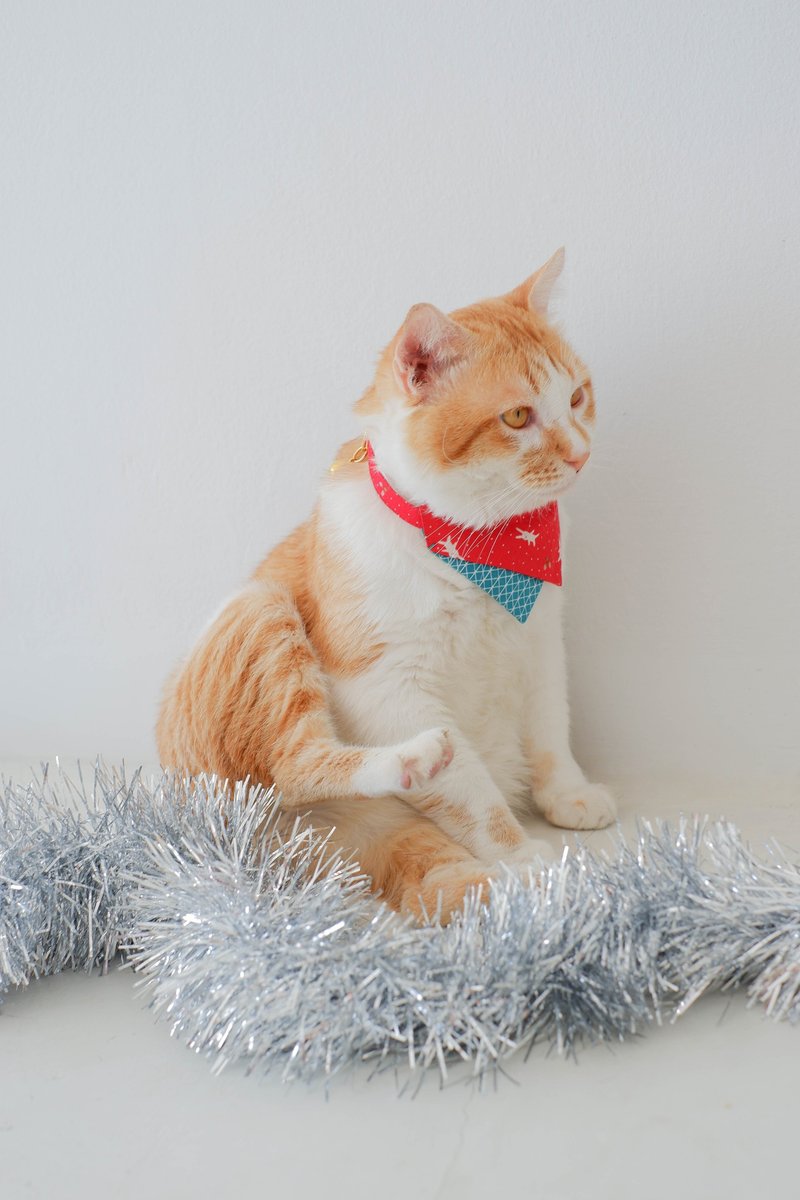 Breakaway cat collar : Let it snow collection / Two tones pattern : Red & Green - Collars & Leashes - Cotton & Hemp Red