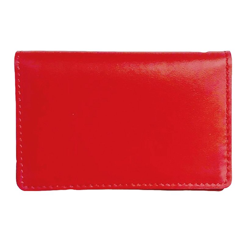 Leather Business Card Holder - Vegetable Tanned Leather - Bright Red - กระเป๋าสตางค์ - หนังแท้ สีแดง