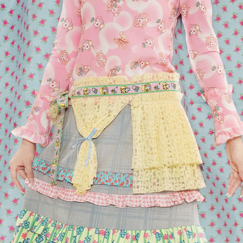 アウトレット品 【テンテンツツ × 清水】Aラインスカートで装飾された黄色のレースプリーツの多目的エプロン 2023 AW 新作 - 裙子/長裙 - 其他材質 黃色