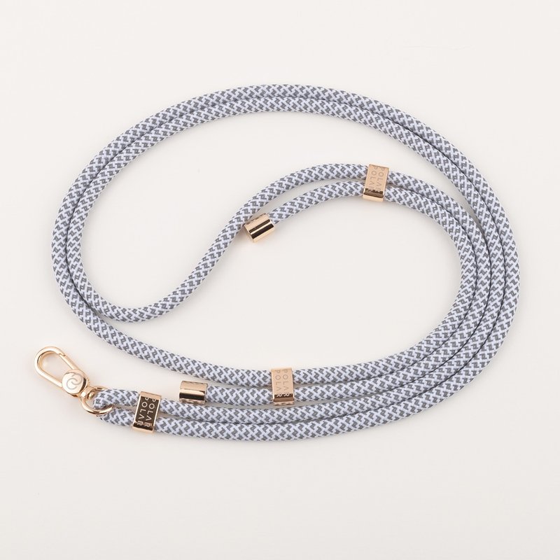 White Grey Grid (Gold Buckles) Crossbody Phone Strap with Card - เชือก/สายคล้อง - เส้นใยสังเคราะห์ ขาว