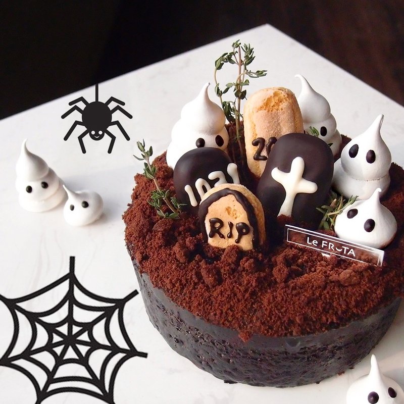 [LeFRUTA Langfu] sweet ghost knocking chocolate cake / Halloween Limited / 6 inches - เค้กและของหวาน - อาหารสด สีดำ