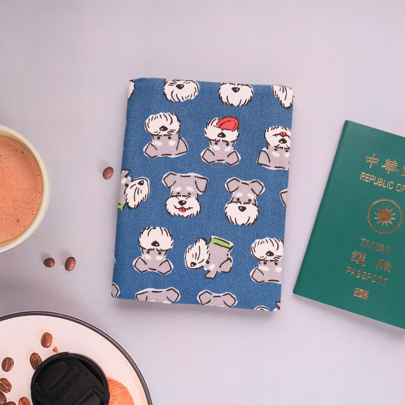 [Schnauzer] Handmade Passport Cover Passport Holder Passport Cover Passport Bag Purely Handmade Fabric Protector - Passport Holders & Cases - Cotton & Hemp Blue