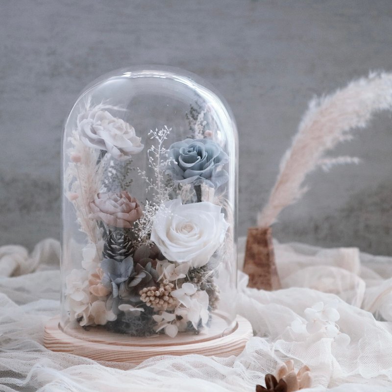 永生花玻璃罩 - 粉藍幻想曲 - 乾燥花/永生花 - 玻璃 