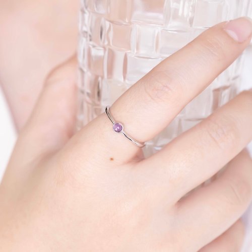 喜羊羊happy sheep jewelry 紫水晶925純銀簡約鑲邊戒指 可調式戒指