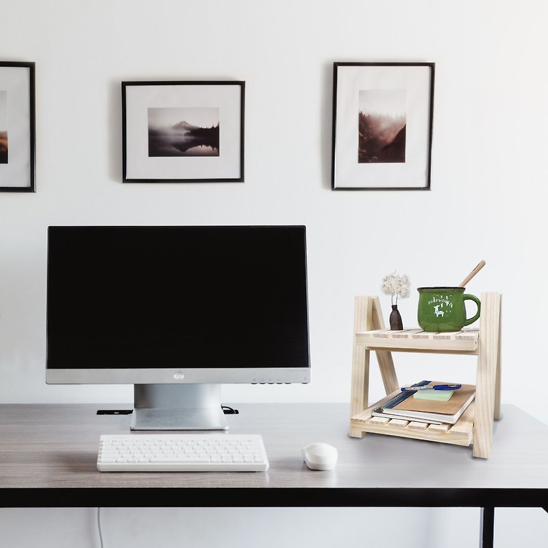 2 Layer Tabletop Wood Planter Holder, Wooden Desktop Flower Pot Display Shelf - Items for Display - Wood Khaki