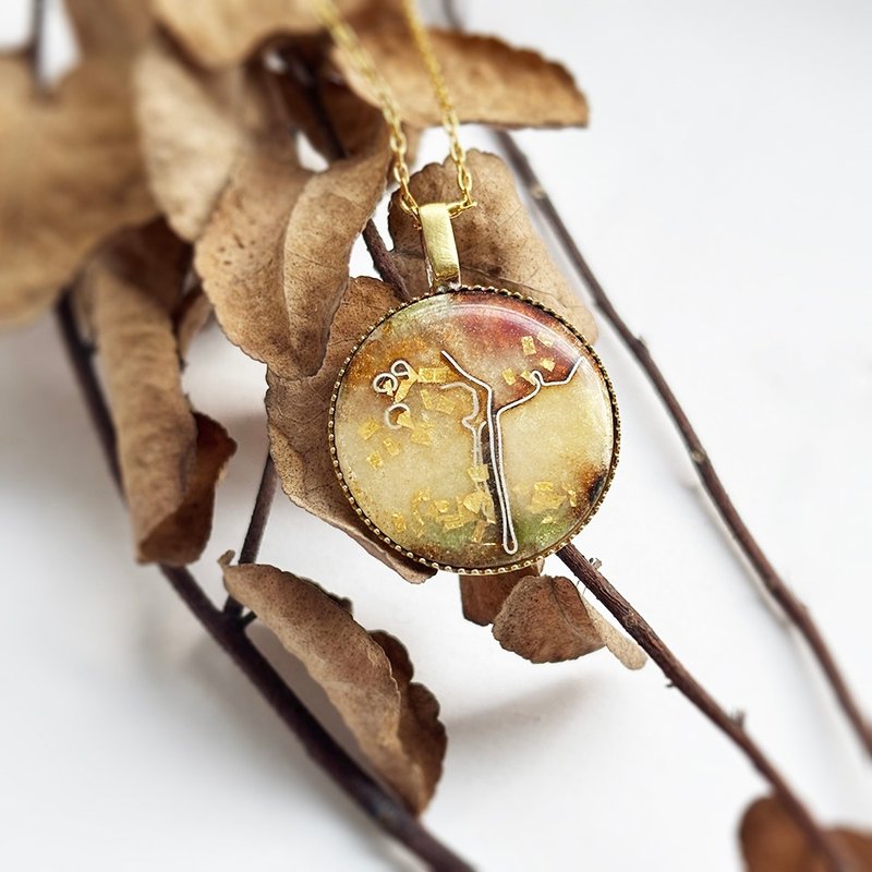 ミニ絵画フレーム -七宝絵画ネックレス- 四季の秋 /真鍮 七宝 七宝焼き - ネックレス - 金属 多色