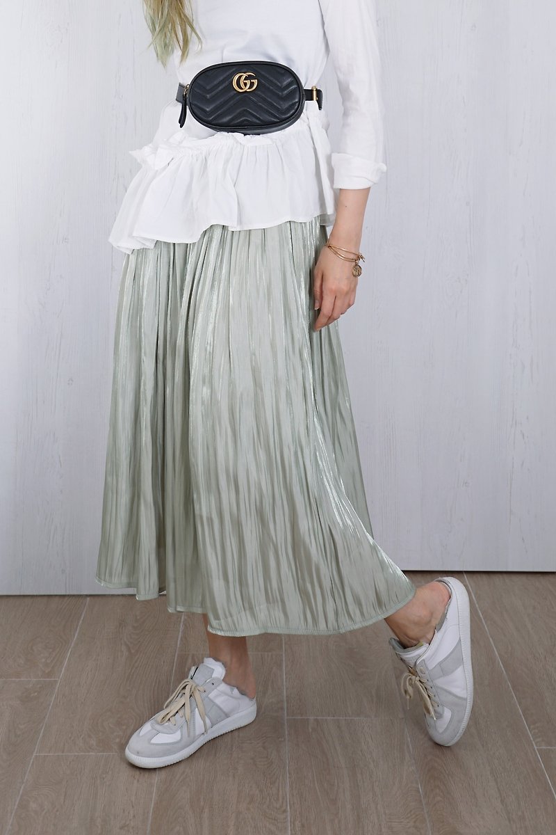 OUD original. Rayon Silk Midi Skirt With Crinkle Detail - กระโปรง - ผ้าไหม 