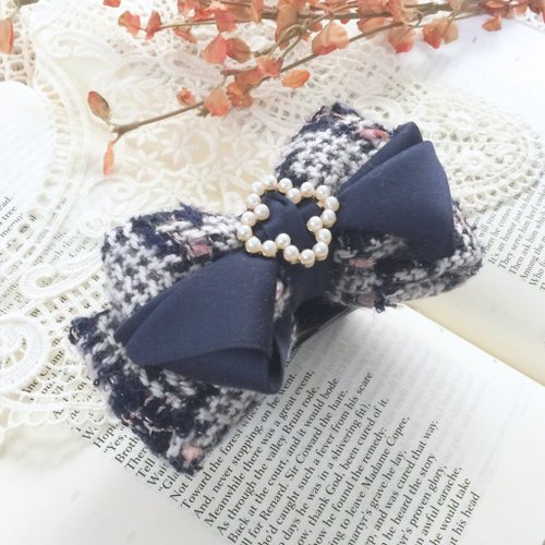 哈娜髮飾 Hanabi ~ 手工訂製飾品 丈青 /小香風多層立體蝴蝶結香蕉夾 彈簧夾 髮梳 大腸圈 鯊魚夾