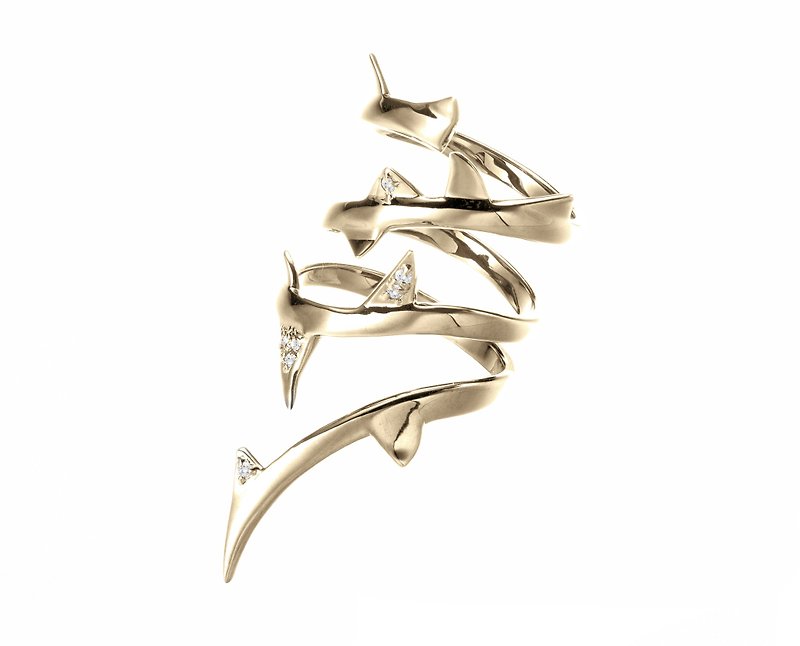 Gold Dipped Thorn Full Finger Ring, Nature Inspired Ring, Silver Diamond Ring - แหวนทั่วไป - เพชร สีทอง
