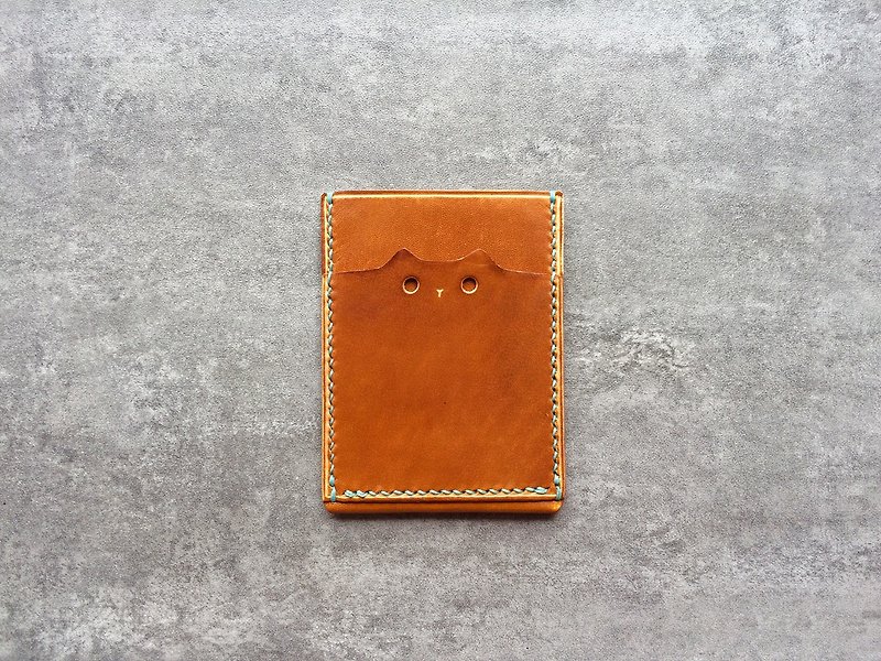 Handmade light brown leather pass case / cute cat leather card case / Personalized card case - ID & Badge Holders - Genuine Leather Orange