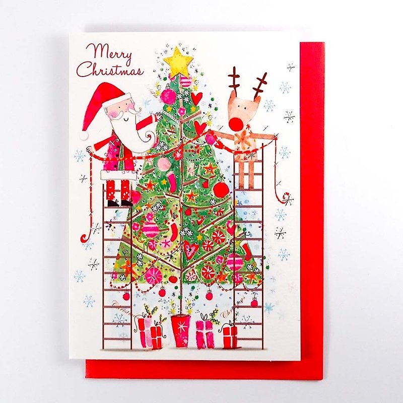 Santa Claus decorates a Christmas card with the elk [Paper Rose - Card Christmas Series] - Cards & Postcards - Paper Multicolor